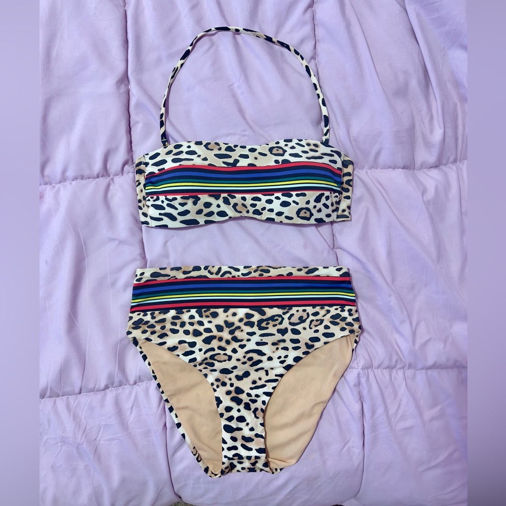 Gianni Bini Tan and Black Bikini with Animal Print